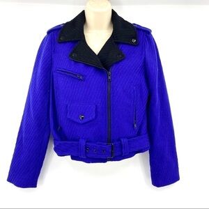 Milly of NY blue black wool quilted bomber jacket 6